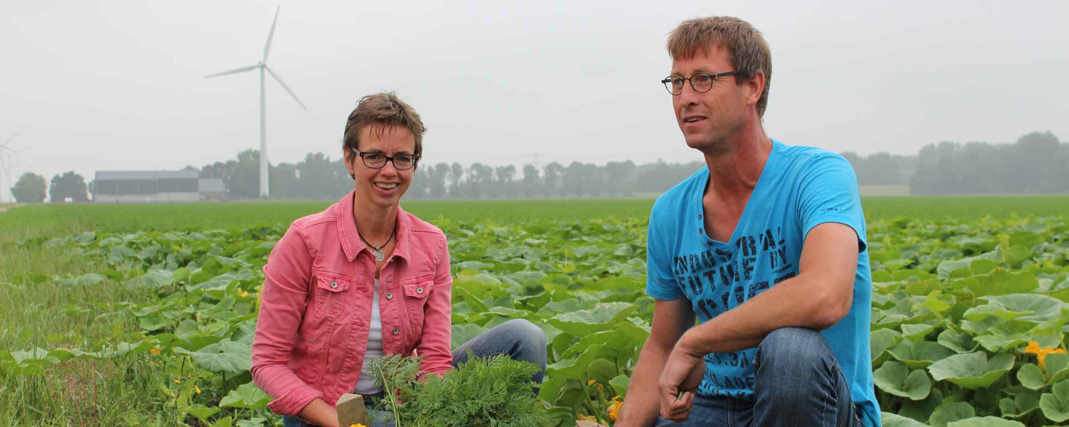 Twee mensen in veld met groenten