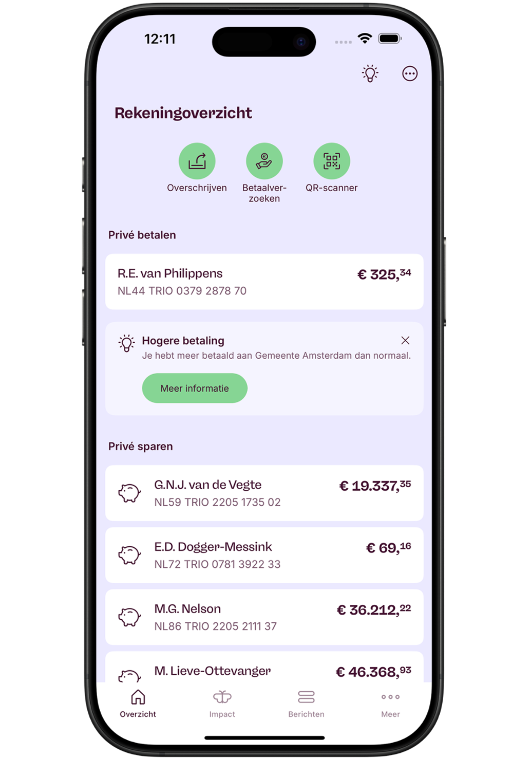 schermafbeelding van inzichten in de mobiel bankieren app