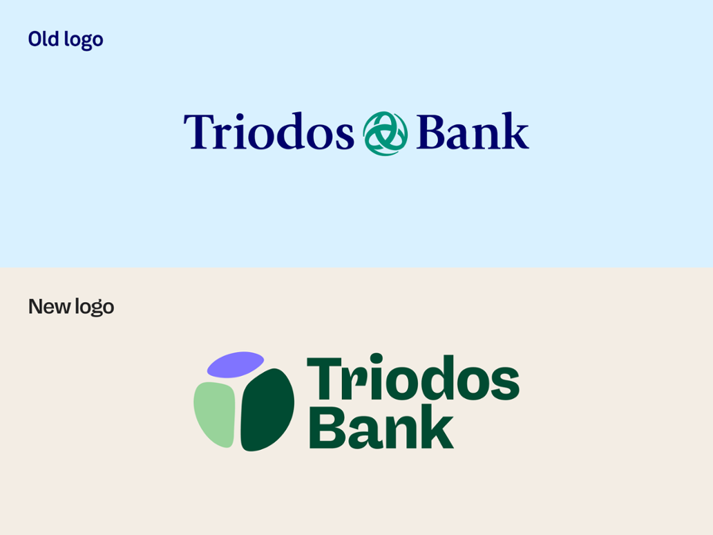Het oude en het nieuwe logo van Triodos Bank onder elkaar