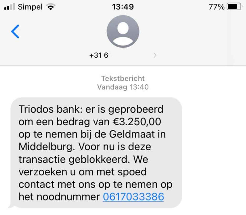 Voorbeeld van sms fraude of smishing